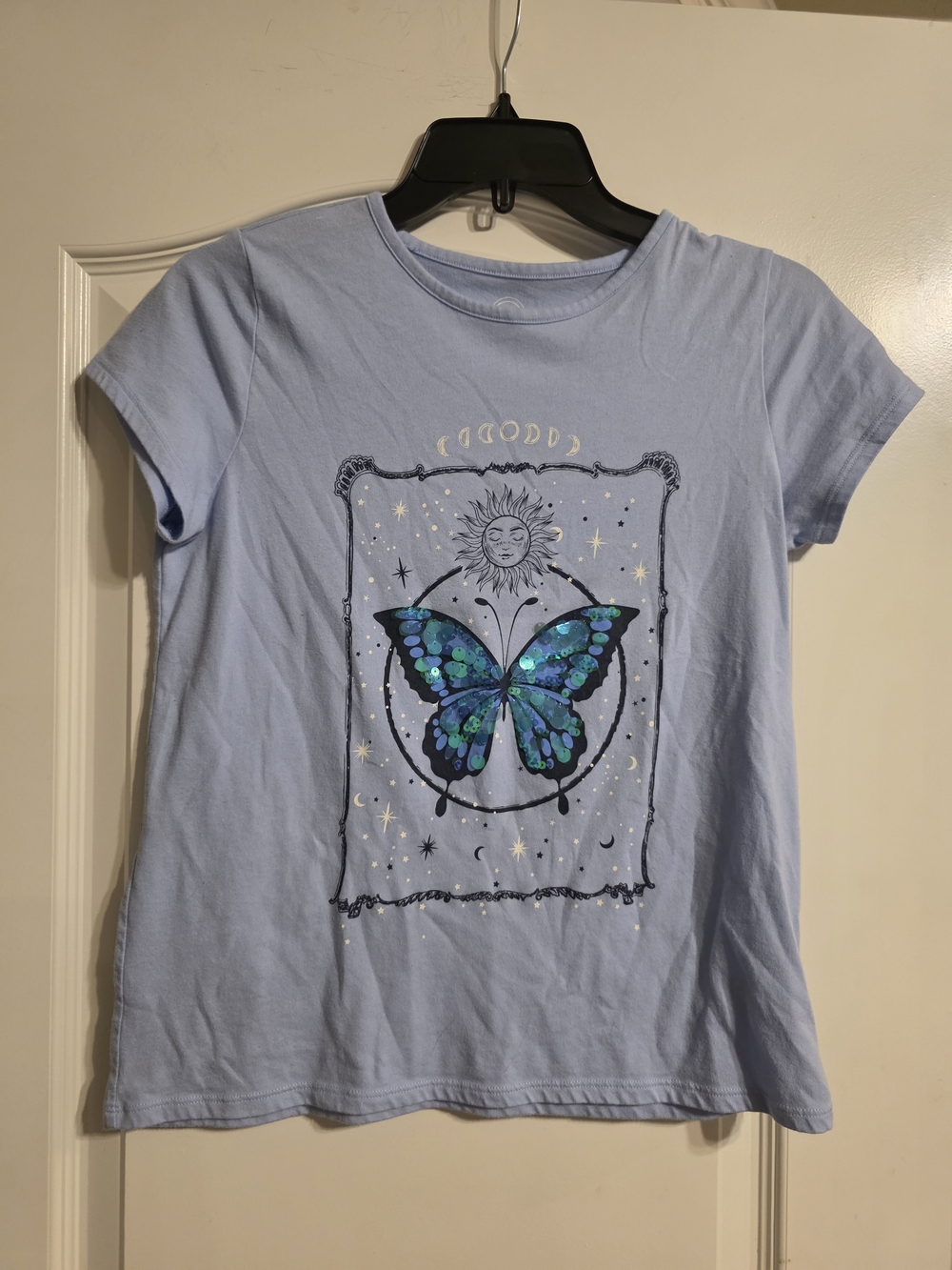 wonder nation Light Blue Tee with Blue-Green Butterfly